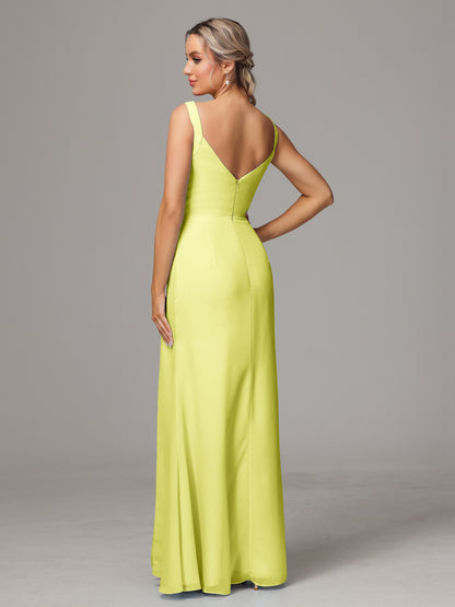 V Neck Sleeveless Chiffon Bridesmaid Dress With Slit