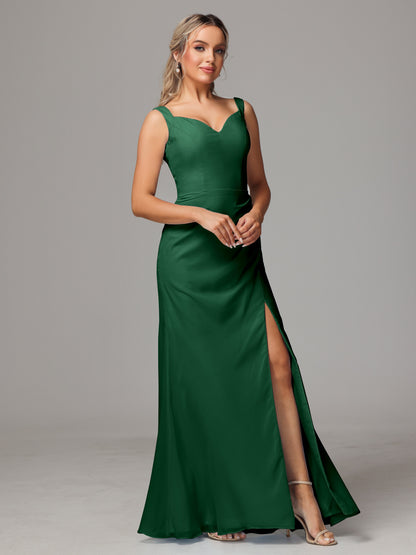 V Neck Sleeveless Chiffon Bridesmaid Dress With Slit