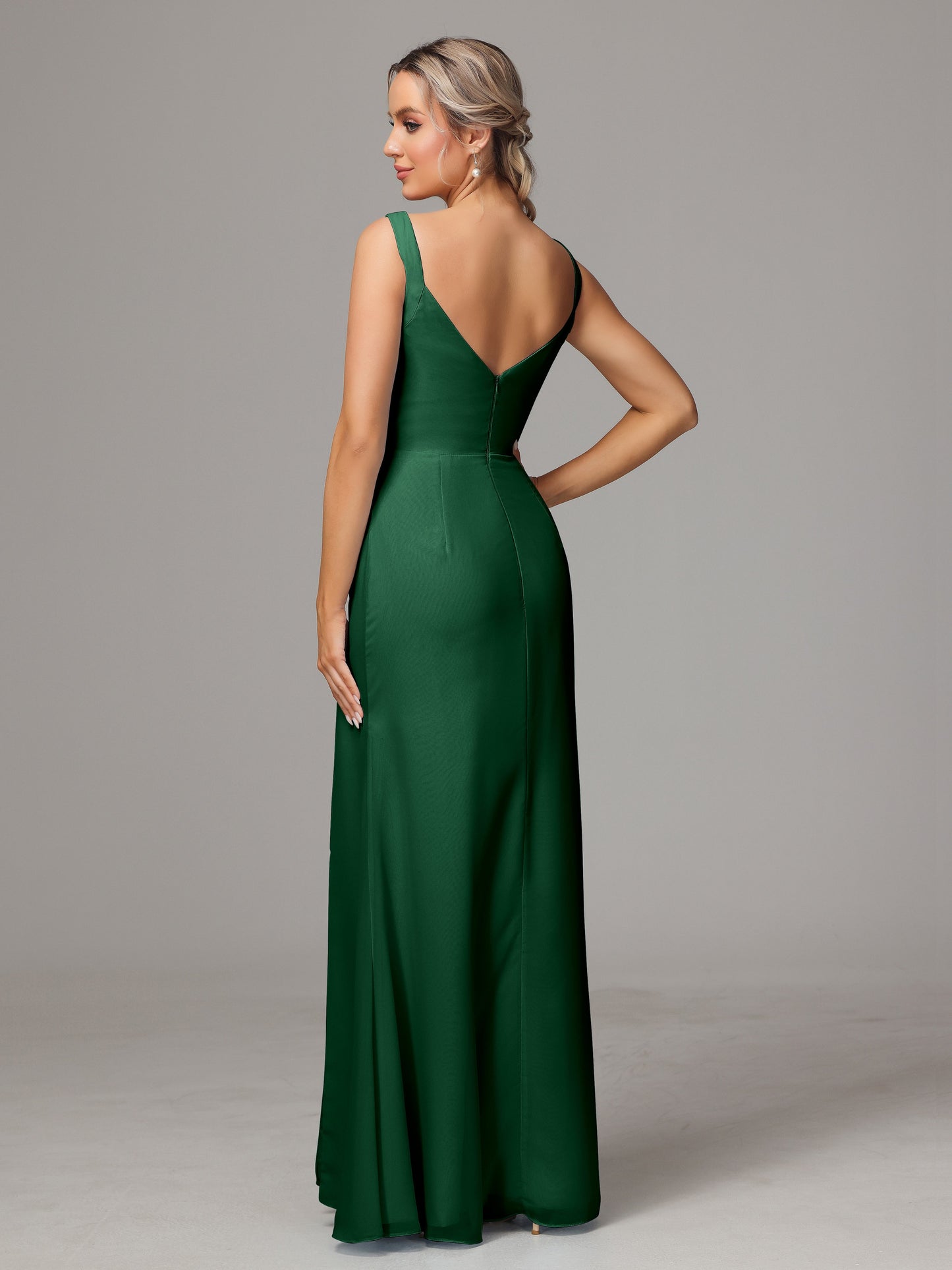 V Neck Sleeveless Chiffon Bridesmaid Dress With Slit