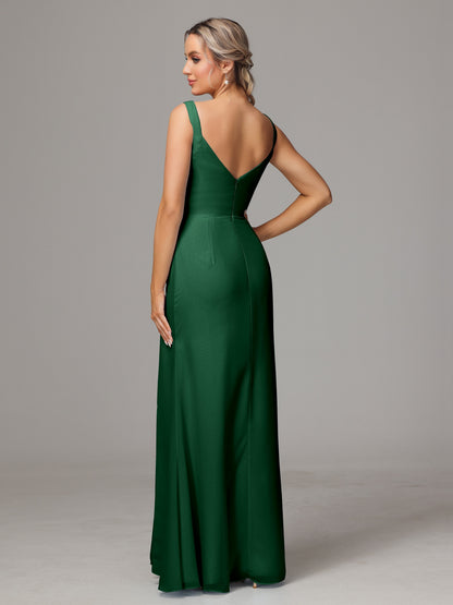 V Neck Sleeveless Chiffon Bridesmaid Dress With Slit