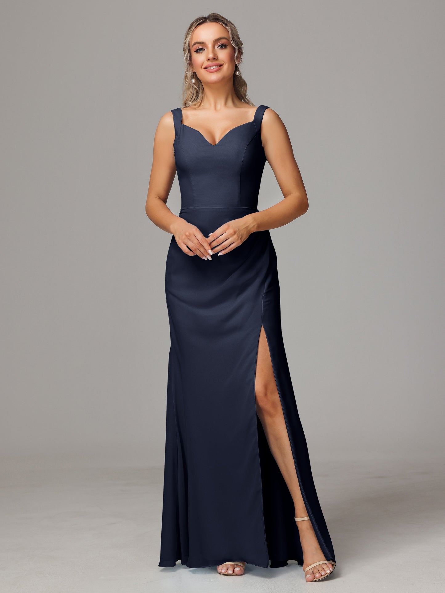 V Neck Sleeveless Chiffon Bridesmaid Dress With Slit