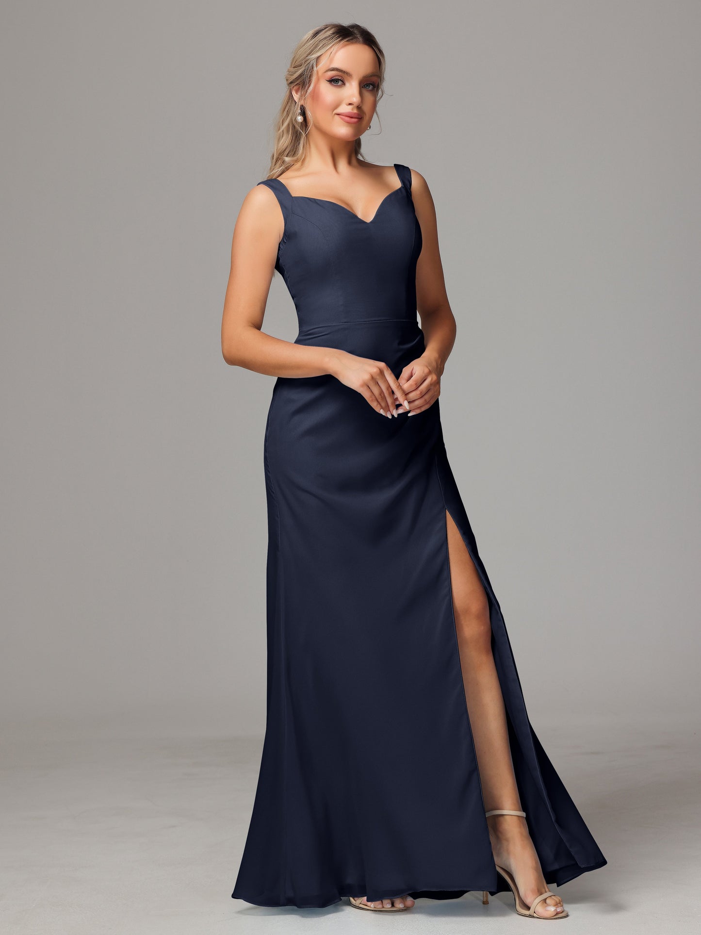 V Neck Sleeveless Chiffon Bridesmaid Dress With Slit