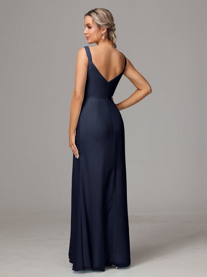 V Neck Sleeveless Chiffon Bridesmaid Dress With Slit