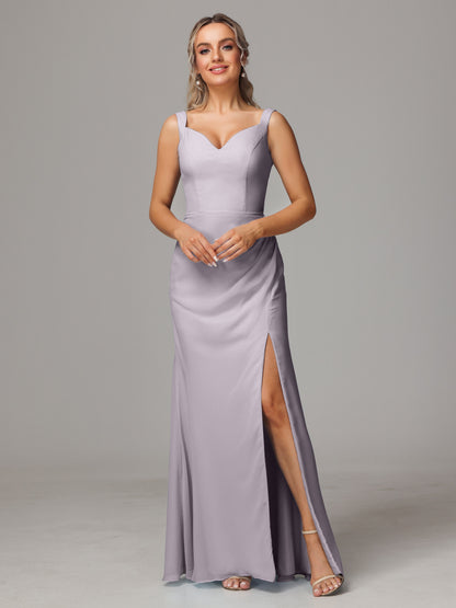 V Neck Sleeveless Chiffon Bridesmaid Dress With Slit