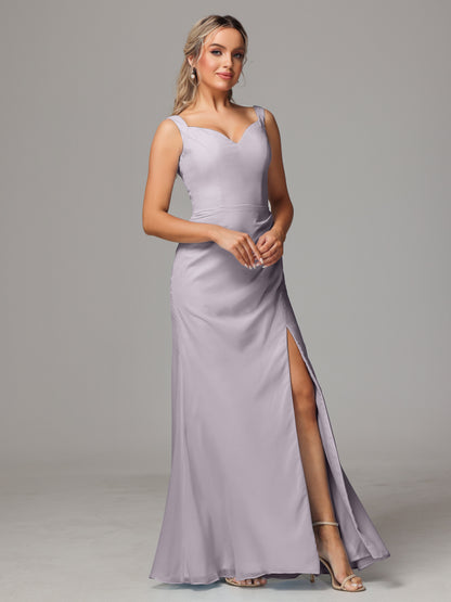 V Neck Sleeveless Chiffon Bridesmaid Dress With Slit