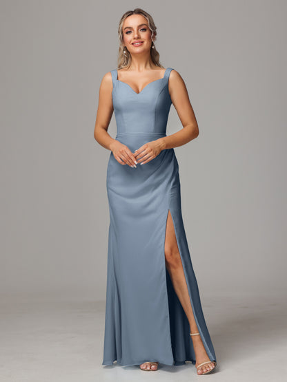 V Neck Sleeveless Chiffon Bridesmaid Dress With Slit