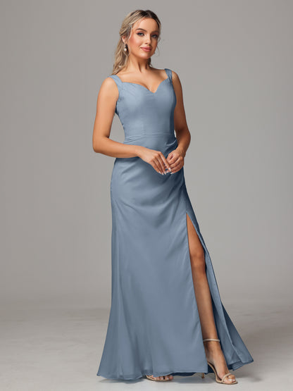 V Neck Sleeveless Chiffon Bridesmaid Dress With Slit