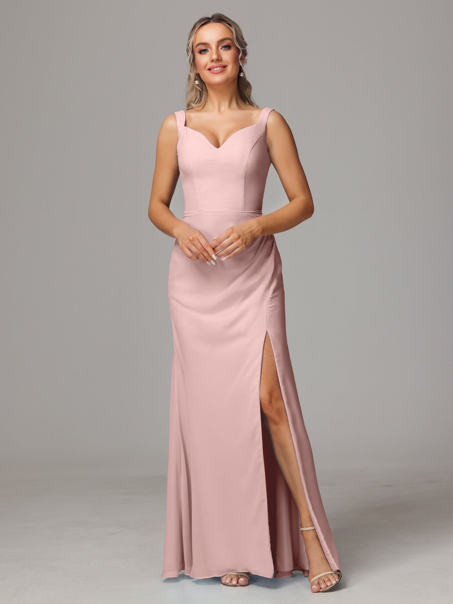 V Neck Sleeveless Chiffon Bridesmaid Dress With Slit