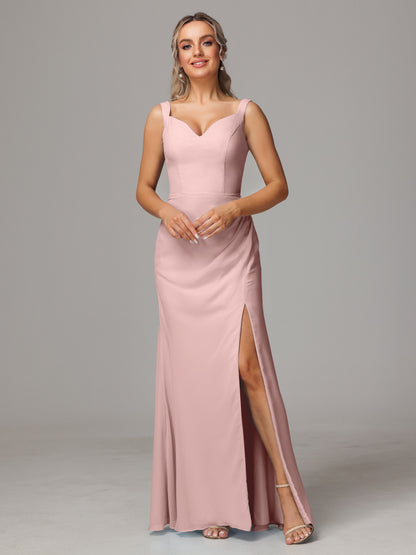 V Neck Sleeveless Chiffon Bridesmaid Dress With Slit