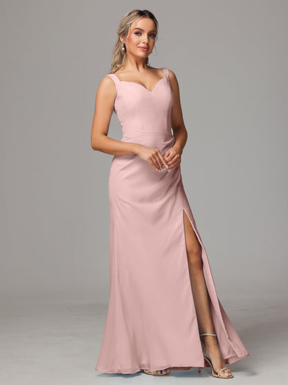 V Neck Sleeveless Chiffon Bridesmaid Dress With Slit
