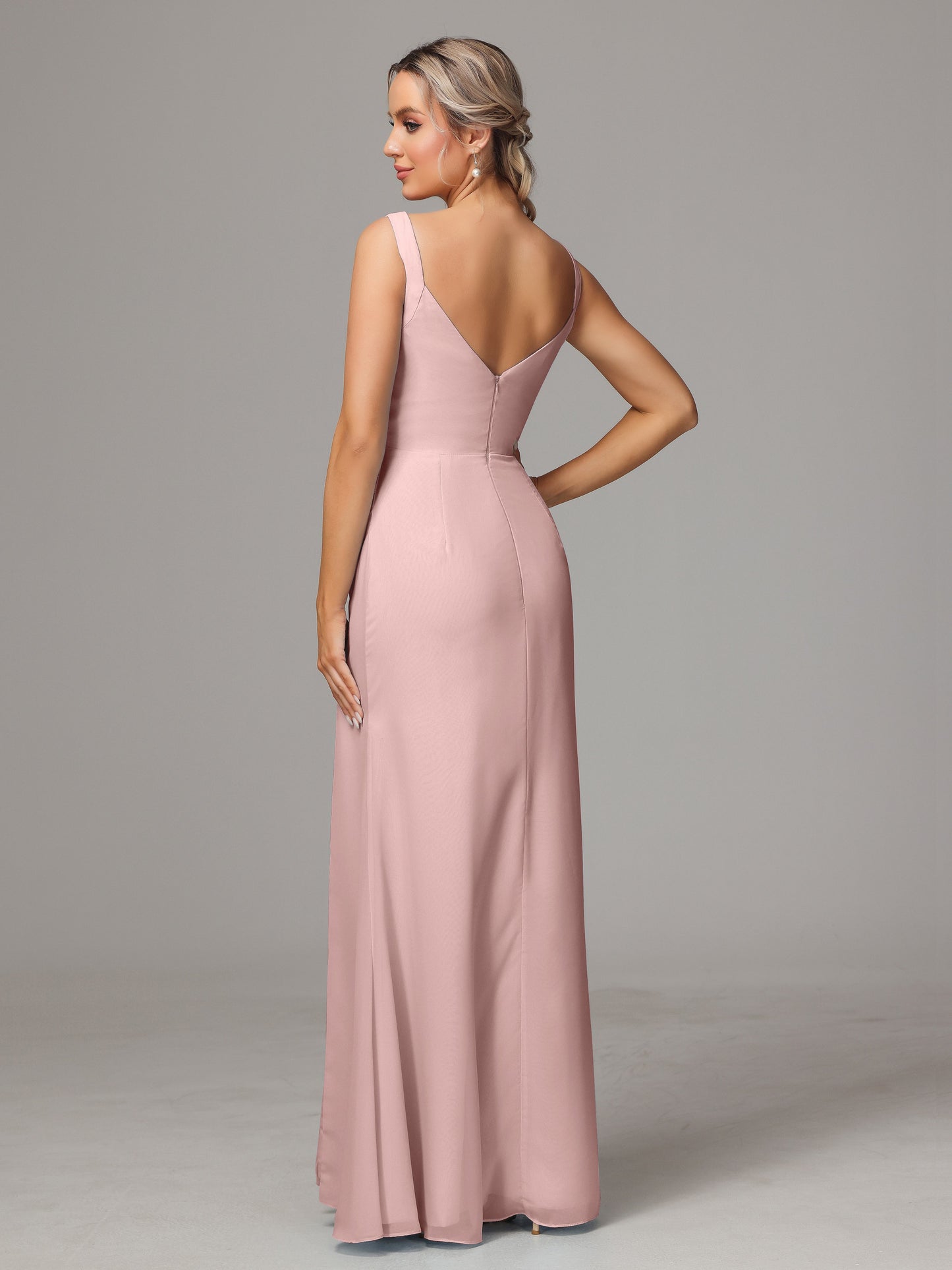 V Neck Sleeveless Chiffon Bridesmaid Dress With Slit