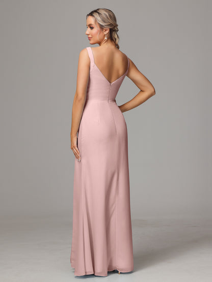 V Neck Sleeveless Chiffon Bridesmaid Dress With Slit