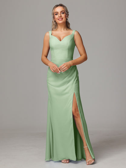V Neck Sleeveless Chiffon Bridesmaid Dress With Slit