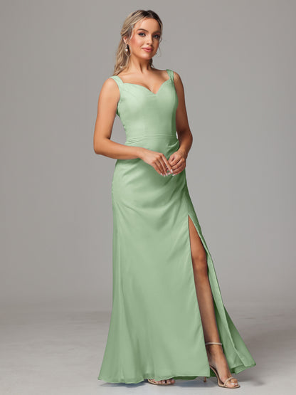 V Neck Sleeveless Chiffon Bridesmaid Dress With Slit