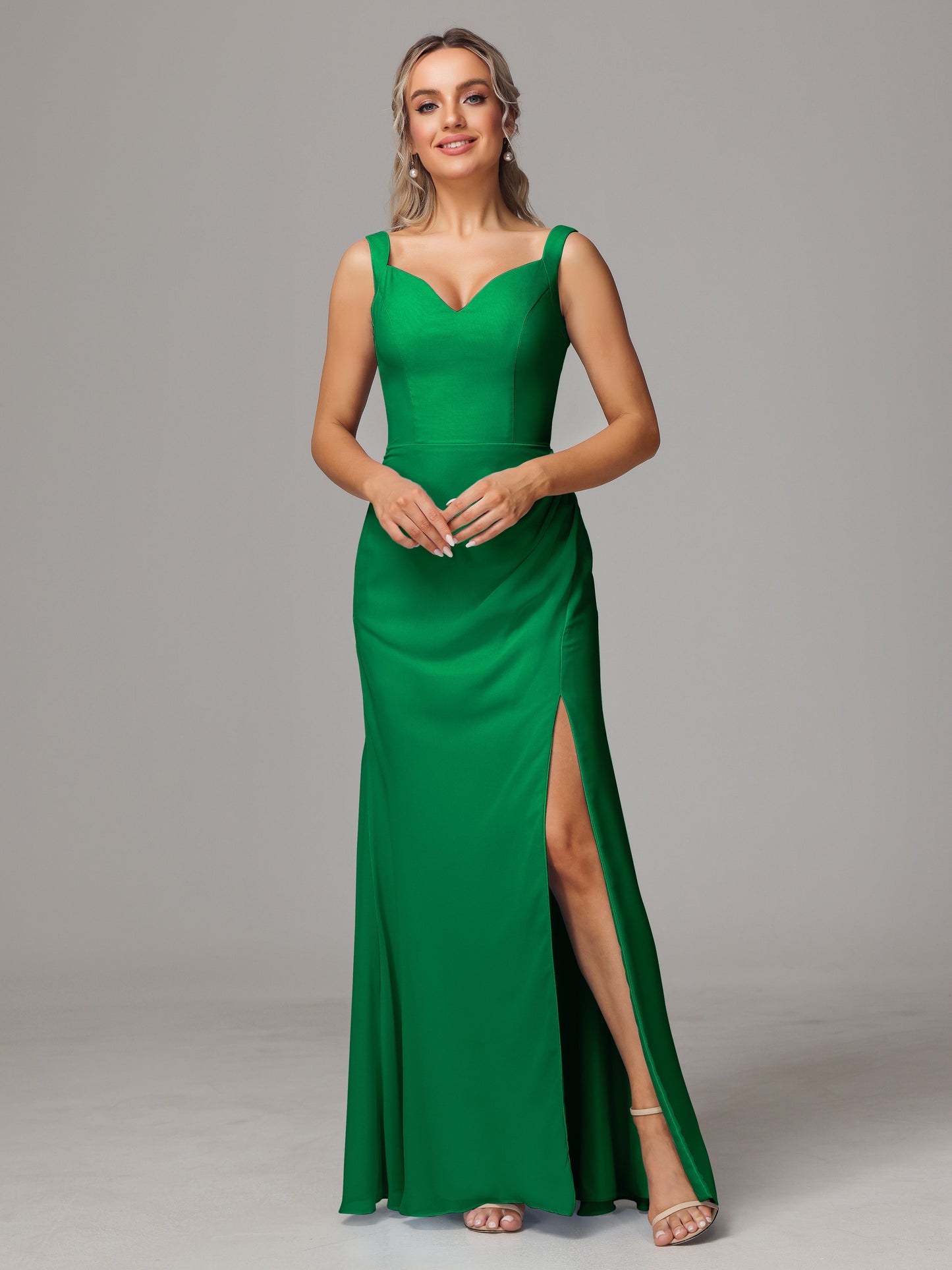 V Neck Sleeveless Chiffon Bridesmaid Dress With Slit