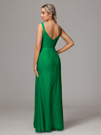 V Neck Sleeveless Chiffon Bridesmaid Dress With Slit