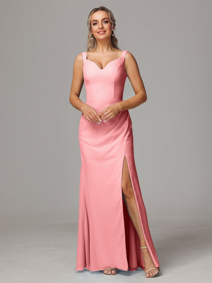 V Neck Sleeveless Chiffon Bridesmaid Dress With Slit