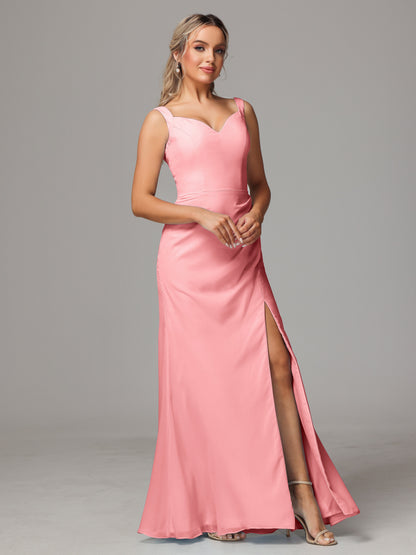 V Neck Sleeveless Chiffon Bridesmaid Dress With Slit