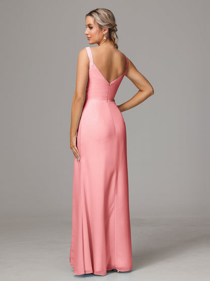 V Neck Sleeveless Chiffon Bridesmaid Dress With Slit