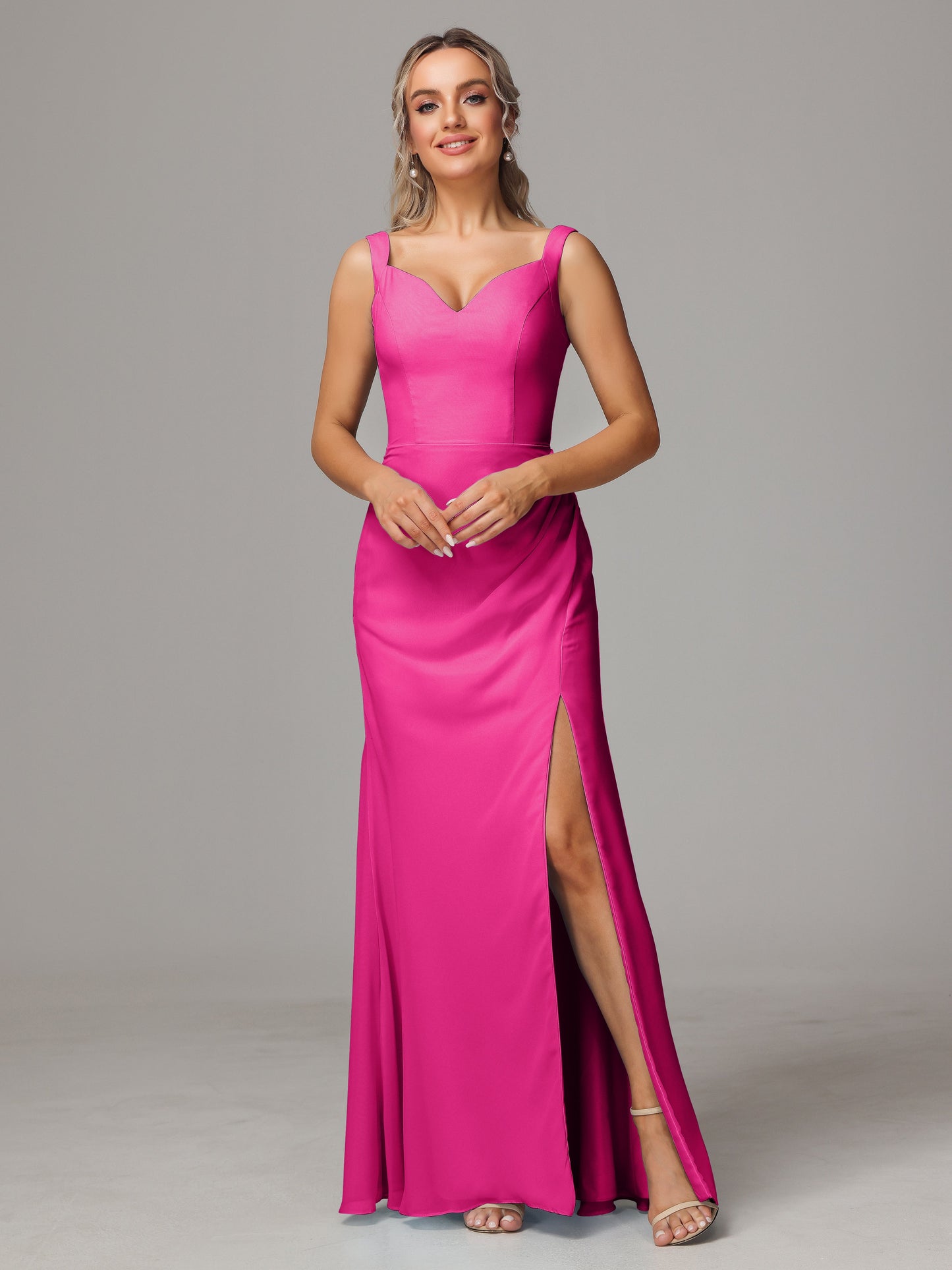 V Neck Sleeveless Chiffon Bridesmaid Dress With Slit
