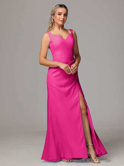 V Neck Sleeveless Chiffon Bridesmaid Dress With Slit