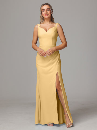 V Neck Sleeveless Chiffon Bridesmaid Dress With Slit