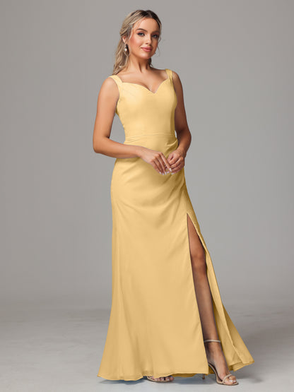 V Neck Sleeveless Chiffon Bridesmaid Dress With Slit