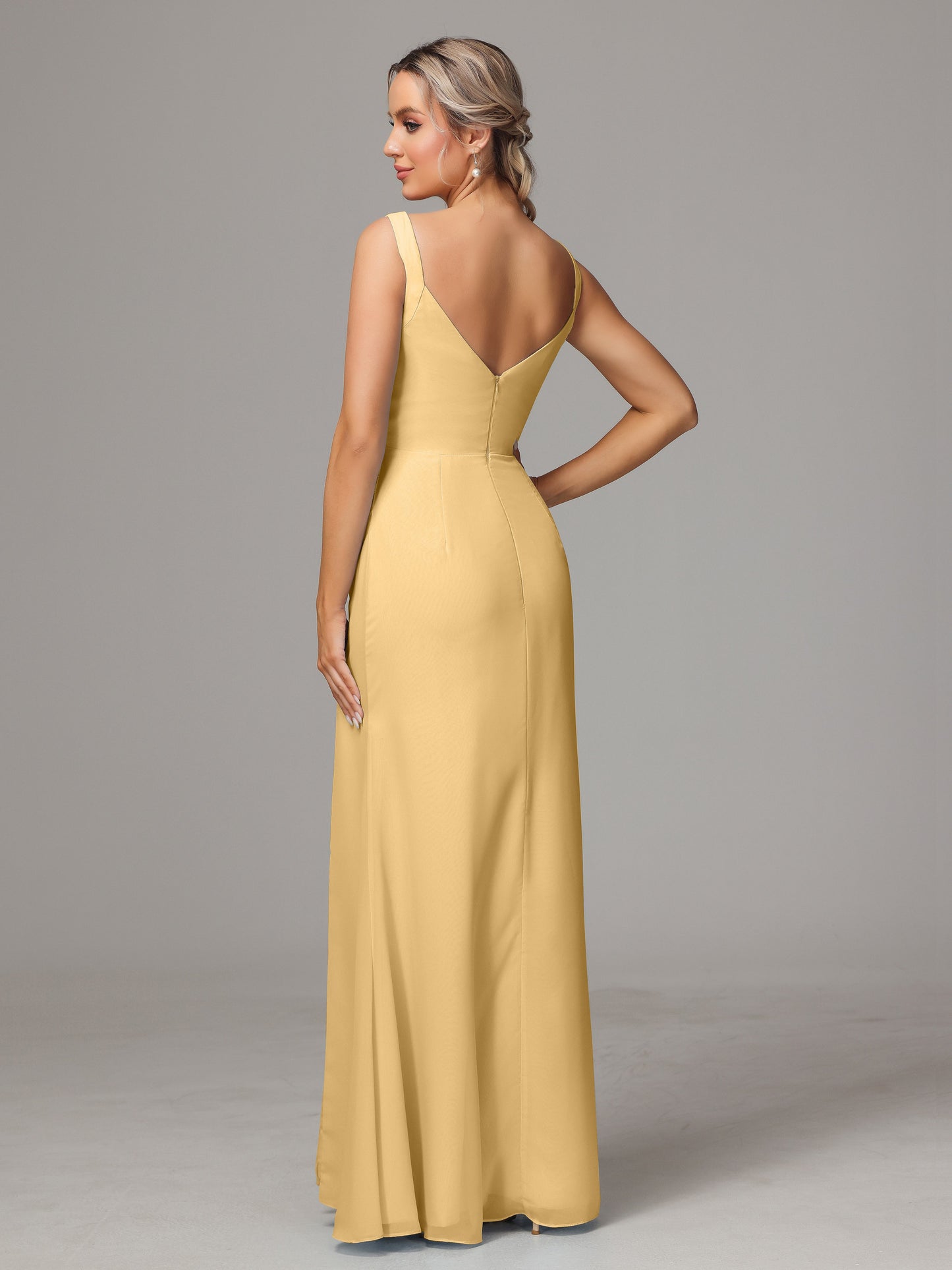 V Neck Sleeveless Chiffon Bridesmaid Dress With Slit