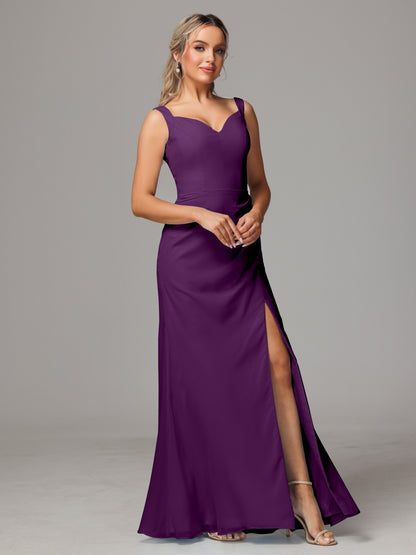 V Neck Sleeveless Chiffon Bridesmaid Dress With Slit