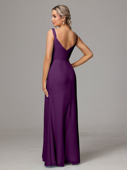 V Neck Sleeveless Chiffon Bridesmaid Dress With Slit