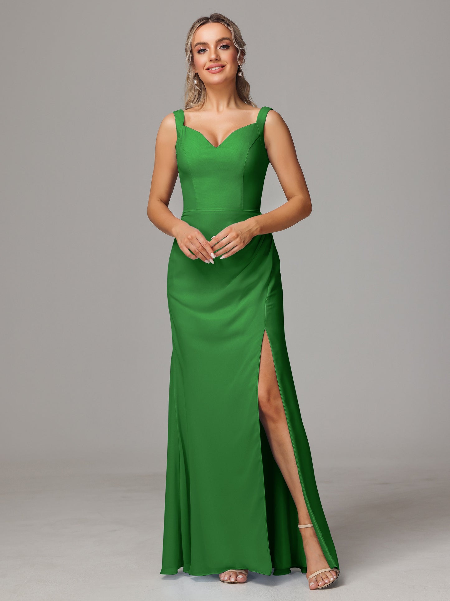 V Neck Sleeveless Chiffon Bridesmaid Dress With Slit