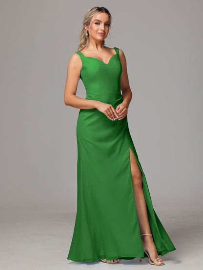 V Neck Sleeveless Chiffon Bridesmaid Dress With Slit