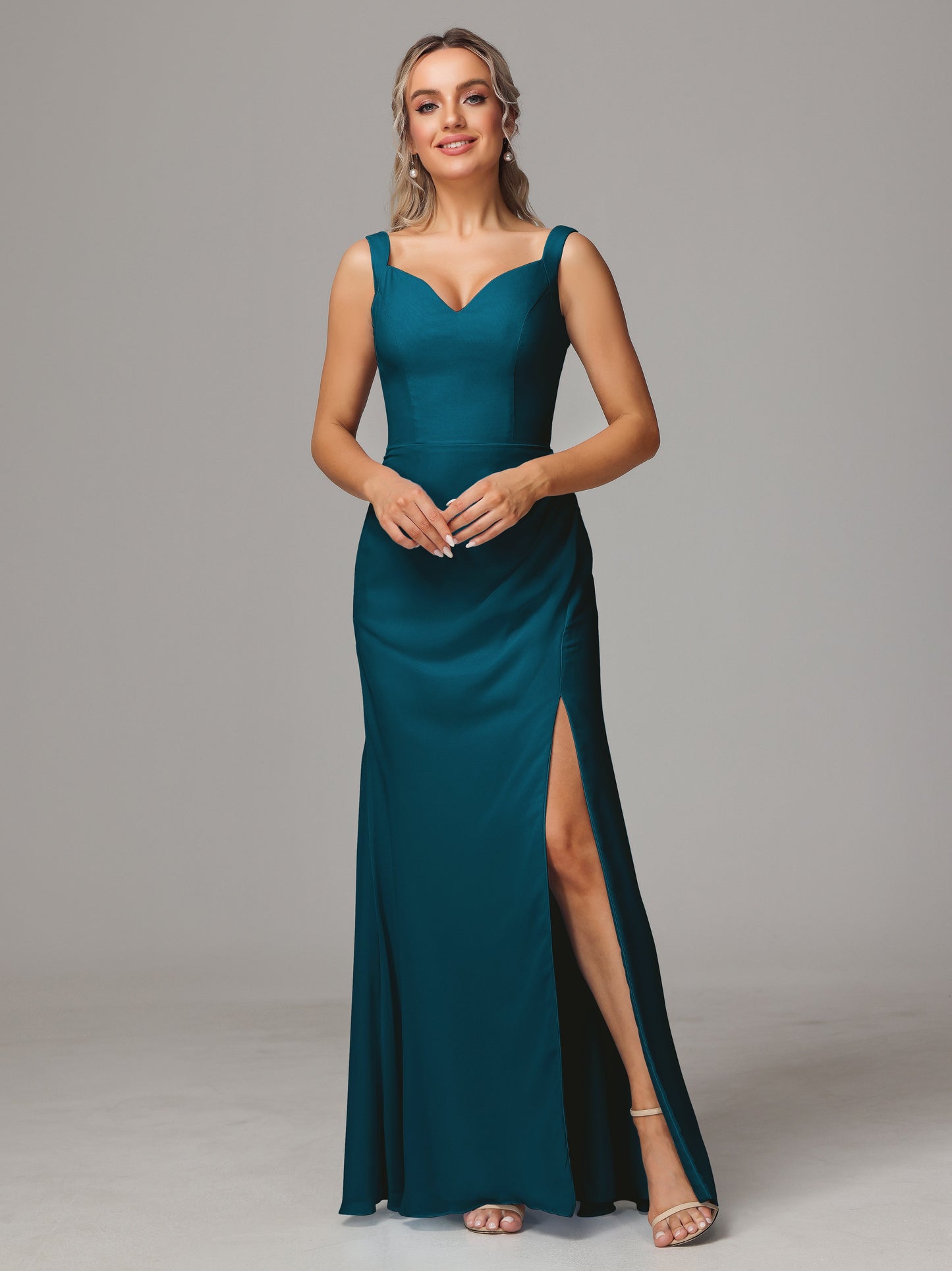 V Neck Sleeveless Chiffon Bridesmaid Dress With Slit