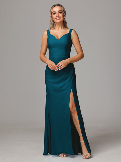 V Neck Sleeveless Chiffon Bridesmaid Dress With Slit