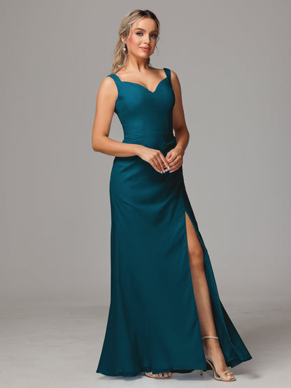 V Neck Sleeveless Chiffon Bridesmaid Dress With Slit