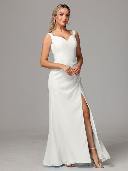 V Neck Sleeveless Chiffon Bridesmaid Dress With Slit