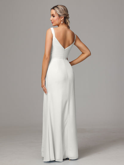 V Neck Sleeveless Chiffon Bridesmaid Dress With Slit
