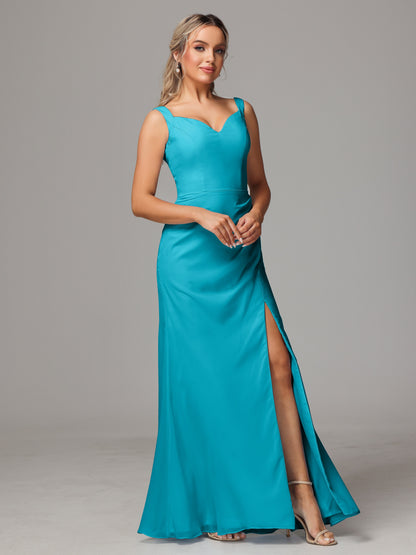V Neck Sleeveless Chiffon Bridesmaid Dress With Slit