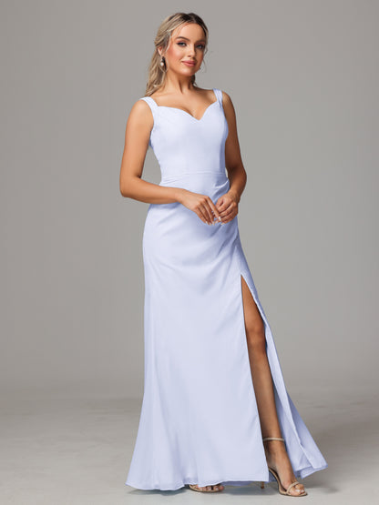 V Neck Sleeveless Chiffon Bridesmaid Dress With Slit