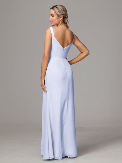 V Neck Sleeveless Chiffon Bridesmaid Dress With Slit