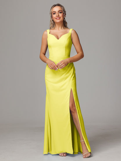V Neck Sleeveless Chiffon Bridesmaid Dress With Slit