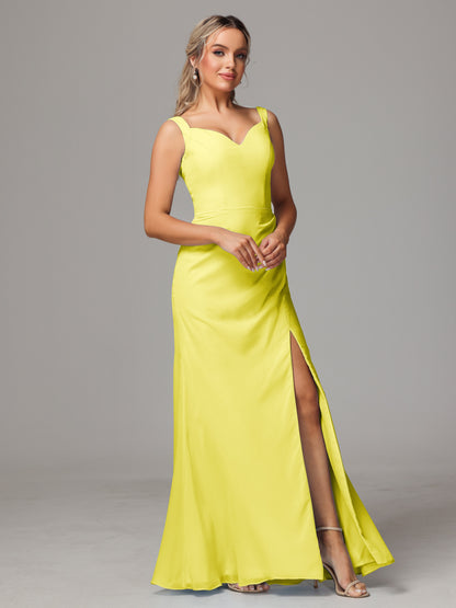 V Neck Sleeveless Chiffon Bridesmaid Dress With Slit