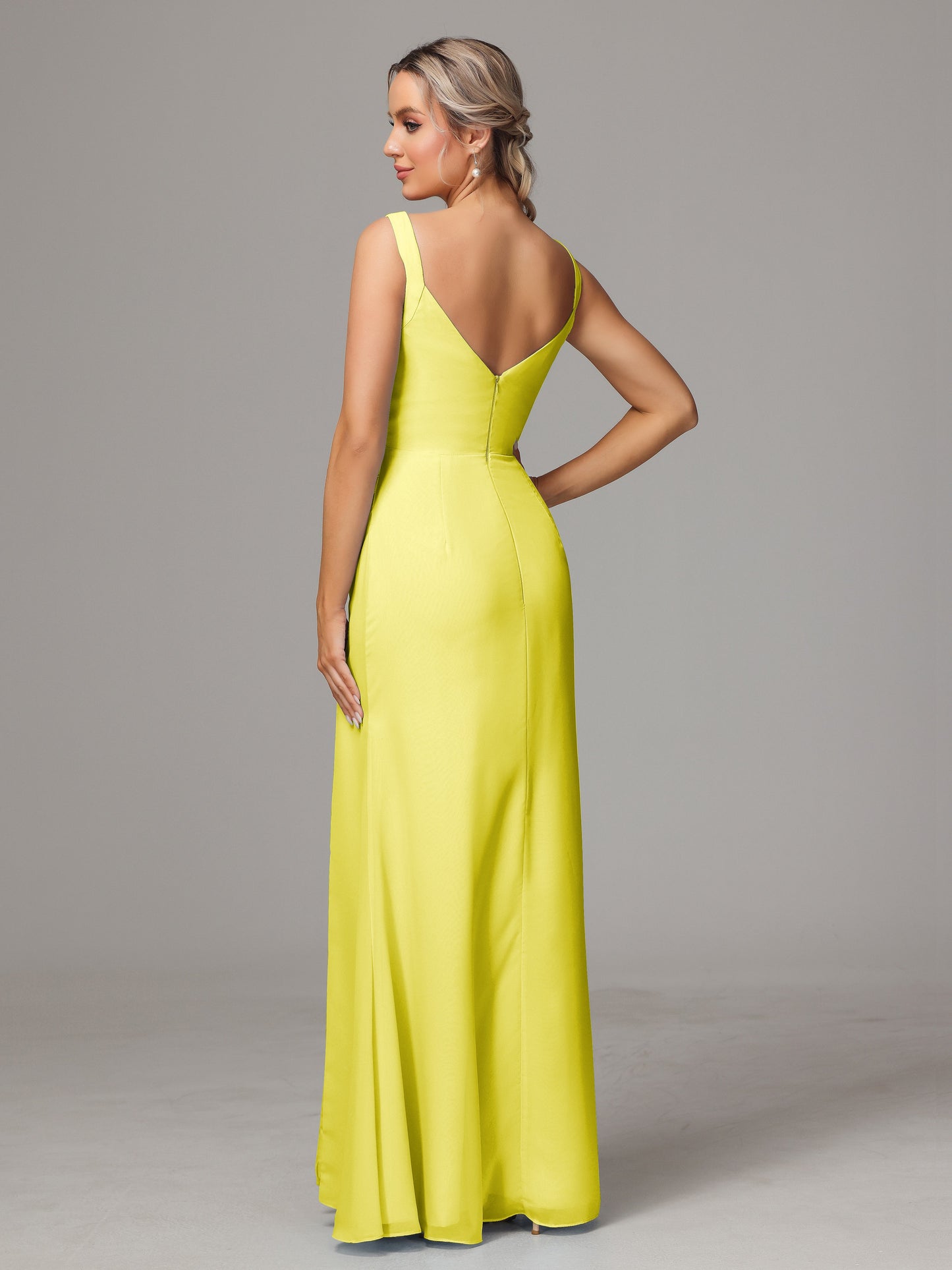 V Neck Sleeveless Chiffon Bridesmaid Dress With Slit