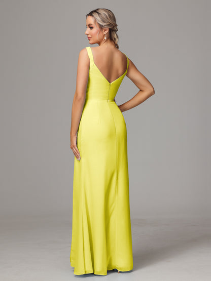 V Neck Sleeveless Chiffon Bridesmaid Dress With Slit