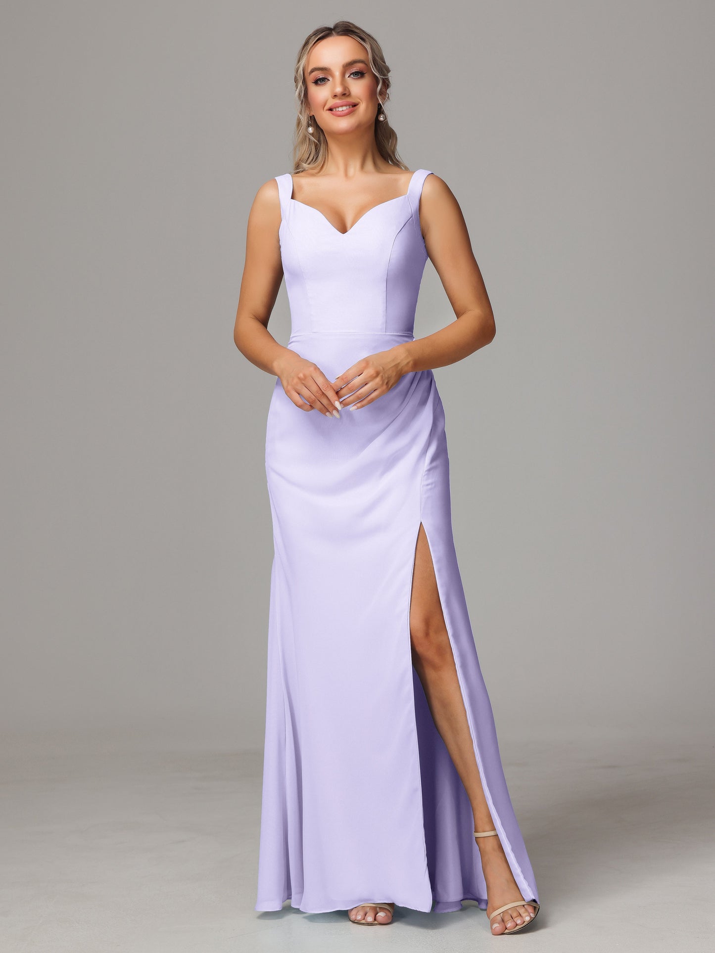 V Neck Sleeveless Chiffon Bridesmaid Dress With Slit