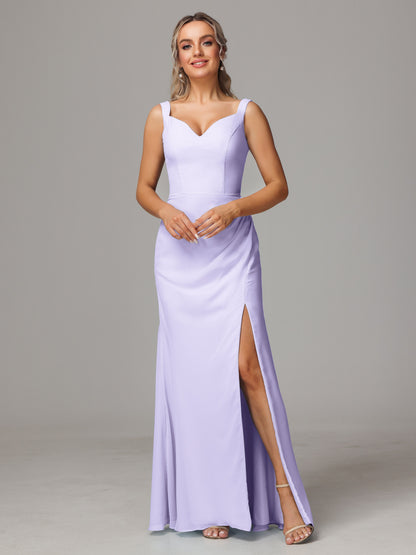 V Neck Sleeveless Chiffon Bridesmaid Dress With Slit