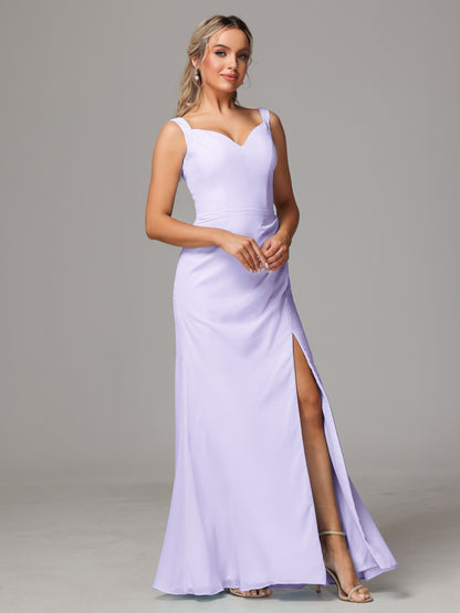 V Neck Sleeveless Chiffon Bridesmaid Dress With Slit
