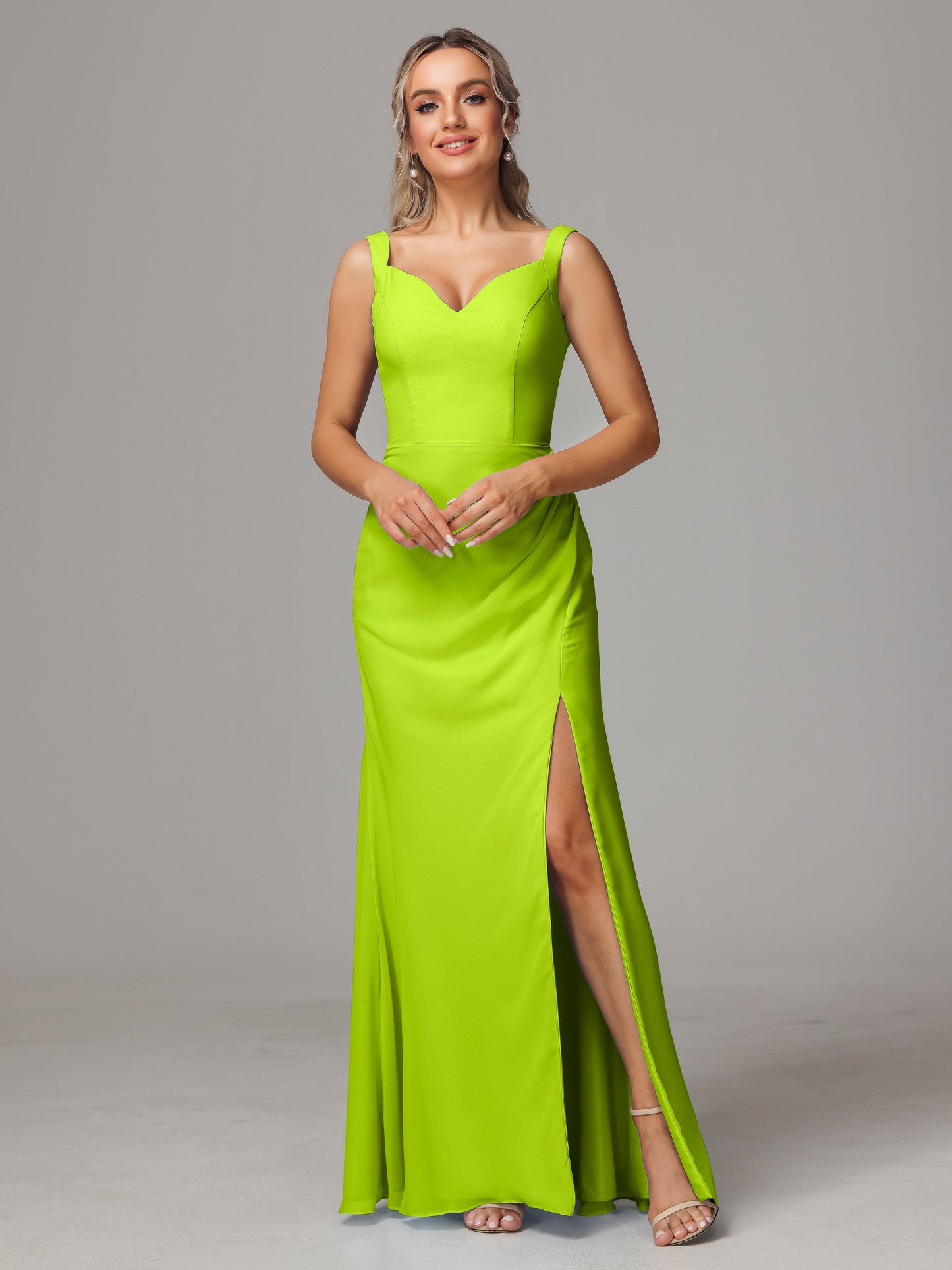 V Neck Sleeveless Chiffon Bridesmaid Dress With Slit