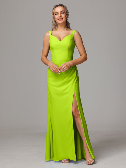 V Neck Sleeveless Chiffon Bridesmaid Dress With Slit