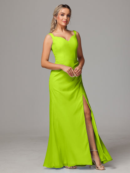 V Neck Sleeveless Chiffon Bridesmaid Dress With Slit